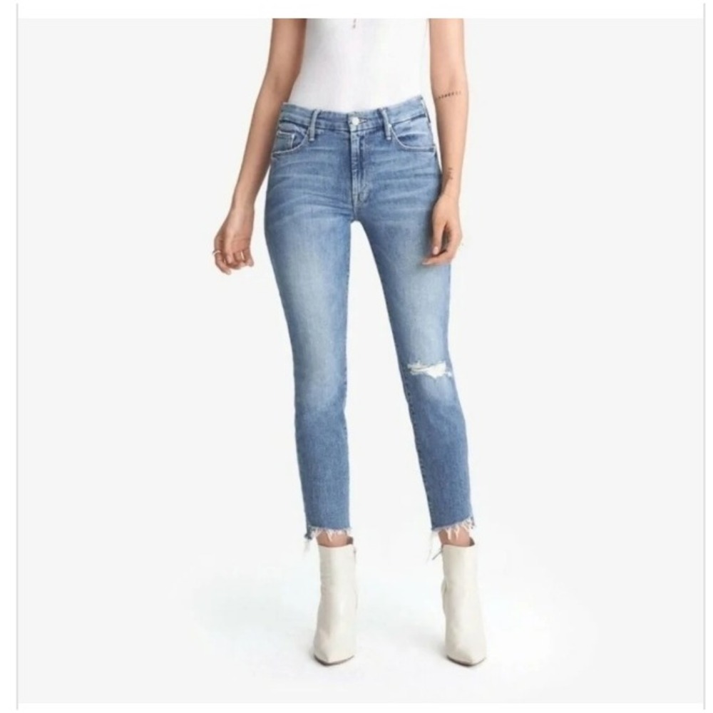 Mother The Looker Ankle Step Fray Jeans Exposed Secret Sister Blue Distressed 24